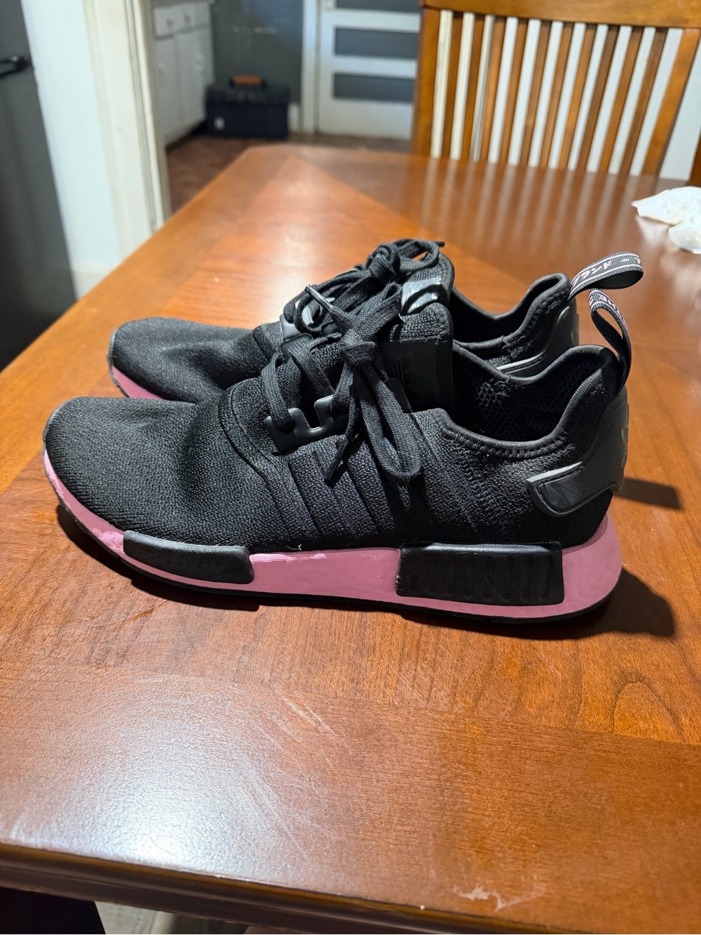 adidas Women's Black Athletic Sneakers with Pink Midsole